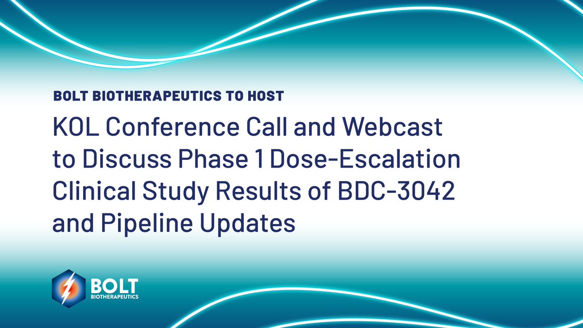 BoltBio's tweet photo. Join us on Monday, May 12, 2025, for a webcast KOL event discussing the Phase 1 dose-escalation results from our clinical study of BDC-3042. Our team will also share an update on our collaborations and clinical development plan for BDC-4182. Learn more: https://t.co/PgVRGOEuR7 https://t.co/BfbFvqXyku
