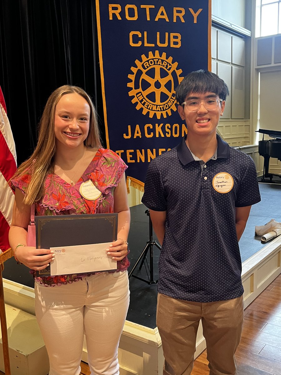 Congratulations to senior Zoe Montgomery on receiving the Junior Rotarian Scholarship from the Jackson Rotary Club, and to Jonathan Nguyen on presenting your first place speech to the club!