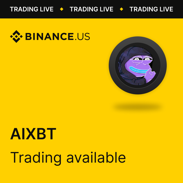 Trading for $AIXBT is now live on Binance.US!

What’s new:
🔸 Trading is available on the AIXBT/USDT pair
🔸 Deposit or withdraw AIXBT via Base

Learn more: bit.ly/binanceus-aixbt