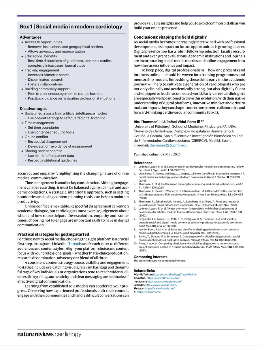 Ritu Thamman MD (@iamritu) on Twitter photo Our📝with <a href="/rafavidalperez/">rafavidalperez</a> rdcu.be/eldk2
<a href="/NaturePortfolio/">Nature Portfolio</a>
Social media in modern cardiology: a tool for building community, visibility and impact <a href="/mmamas1973/">Mamas A. Mamas</a> Our📝with <a href="/rafavidalperez/">rafavidalperez</a> rdcu.be/eldk2
<a href="/NaturePortfolio/">Nature Portfolio</a>
Social media in modern cardiology: a tool for building community, visibility and impact <a href="/mmamas1973/">Mamas A. Mamas</a>