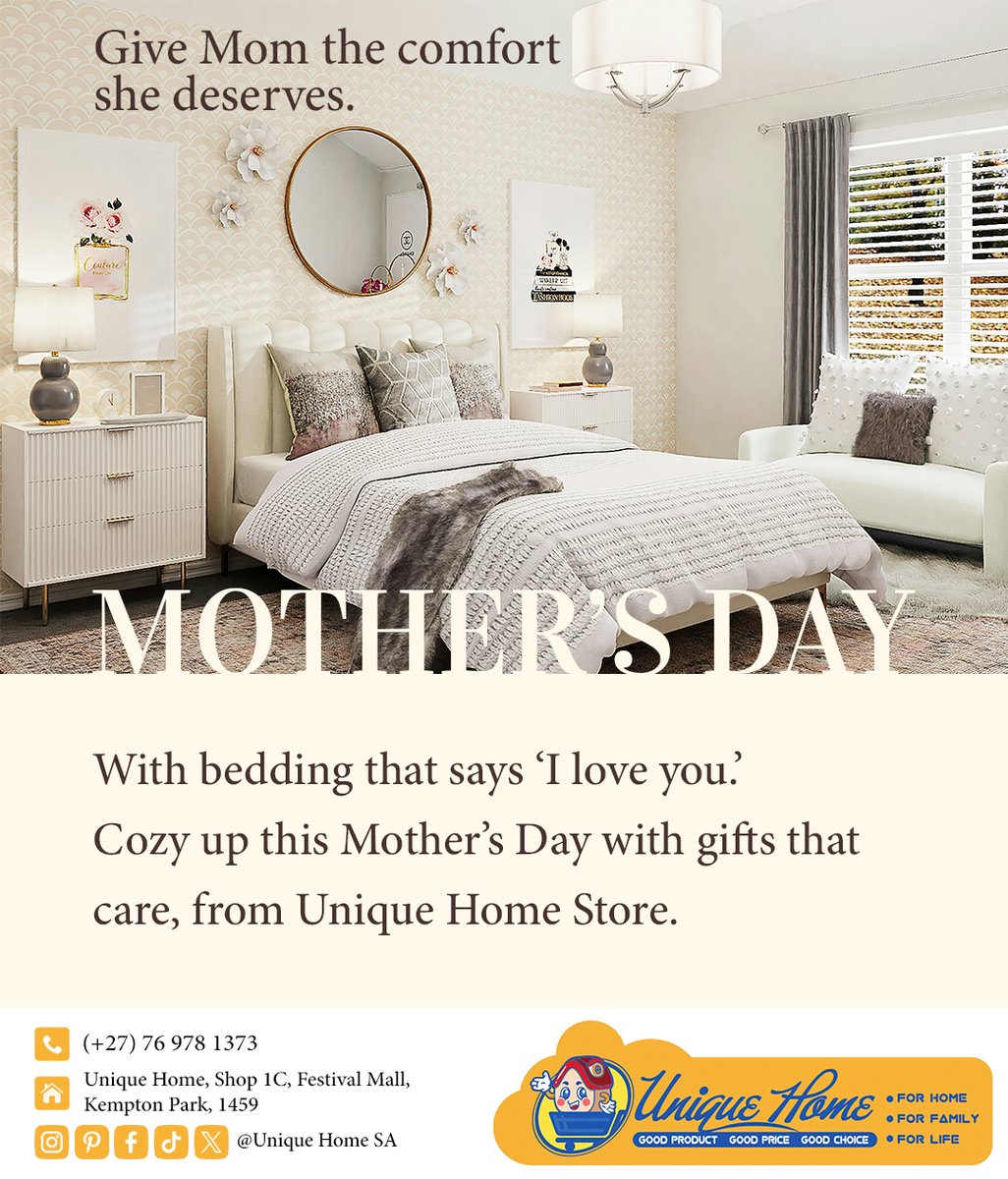 UniqueHome_1C's tweet photo. Mom has always been there to tuck you in — let’s return the favor with bedding that says ‘I love you.’ Cozy up this Mother’s Day with gifts that care, from Unique Home Store. 🌸 #MotherlyLove #GiftOfComfort https://t.co/qRF3LCFV6r