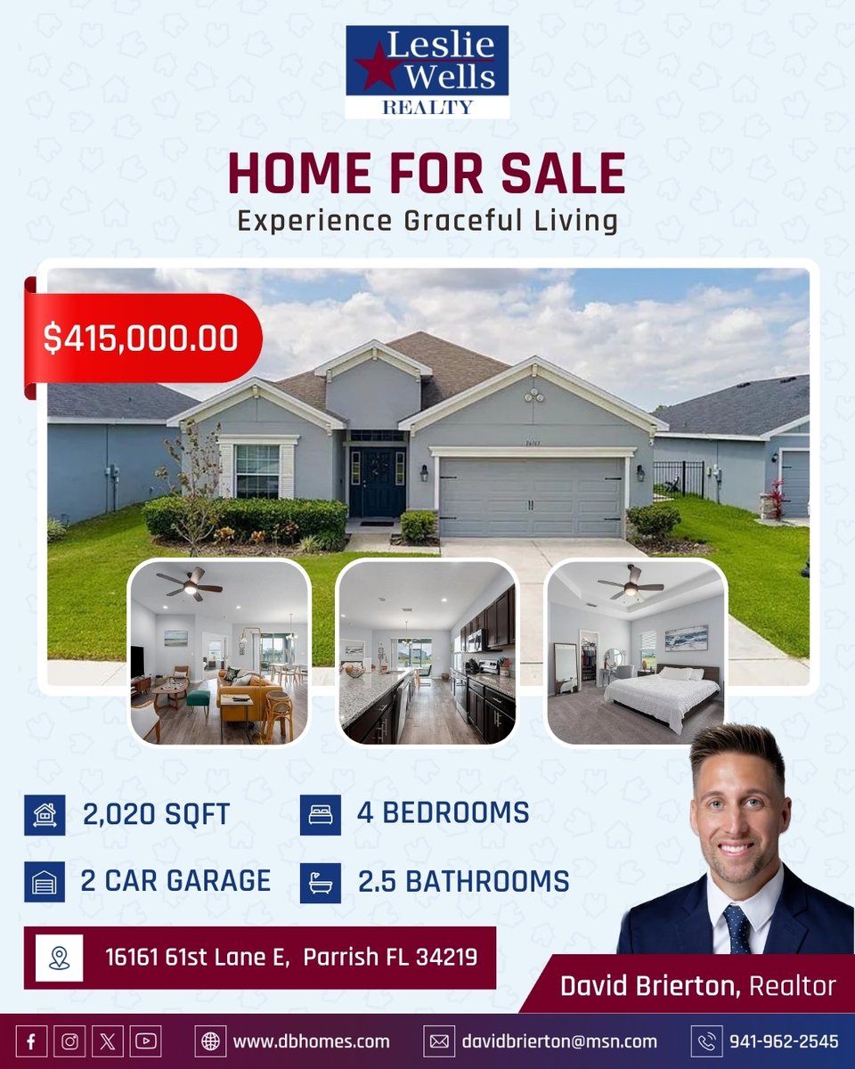 BriertonDavid's tweet photo. The Perfect Family Home Awaits!

📍16161 61st Lane E, Parrish, FL

📐 2,020 sq ft | 🚿 2.5 Baths

💲 Listed at just $415,000

Property: https://t.co/eoBfwwM76h

This gem won’t last long – schedule your private tour today! 🔑🏠

 #dreamhomes #propertyforsale #homeforsale https://t.co/u0e50eFTDo
