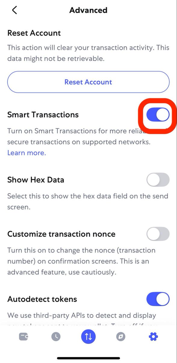 BNB Chain (@bnbchain) on Twitter photo Notice for users on BSC using <a href="/MetaMask/">MetaMask.eth 🦊</a>:
Some users setting gas to <1 gwei on MetaMask are seeing failed or stuck transactions.
We're working with MetaMask on a fix, but here's a quick workaround in the meantime 👇
Workaround: Turn off Smart Transactions
1️⃣ Open MetaMask
2️⃣ Notice for users on BSC using <a href="/MetaMask/">MetaMask.eth 🦊</a>:
Some users setting gas to <1 gwei on MetaMask are seeing failed or stuck transactions.
We're working with MetaMask on a fix, but here's a quick workaround in the meantime 👇
Workaround: Turn off Smart Transactions
1️⃣ Open MetaMask
2️⃣