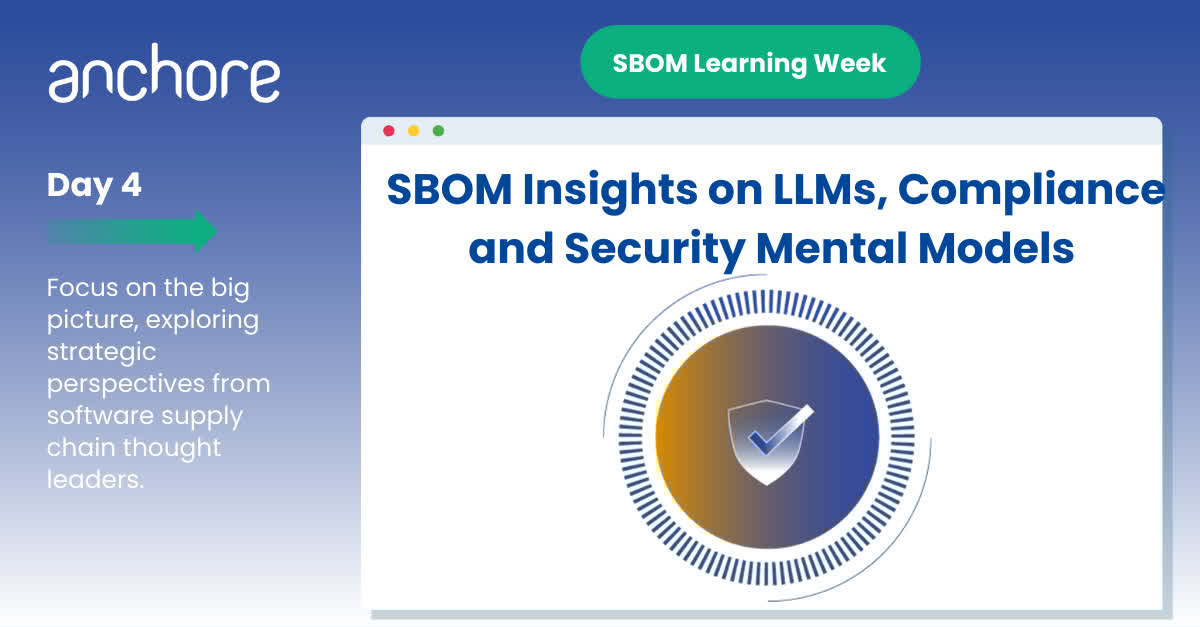 anchore's tweet image. 📣 #SBOMlearningWeek Day 4: How are SBOMs evolving in the LLM era? Industry experts Kate Stewart, Steve Springett, and Kelsey Hightower share insights on SBOMs as compliance attestation containers and security as testable assertions.  anchore.com/blog/sbom-insi… #AppSec