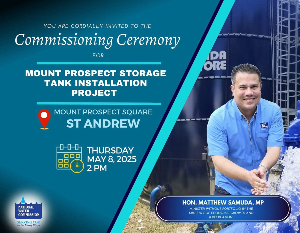 Matthew Samuda (@matthewsamuda) on Twitter photo Today, we journey to Mount Prospect, in West Rural St Andrew with Minister <a href="/julietcuthbert/">Juliet Cuthbert-Flynn MP, OLY</a> to commission the new community water storage tank.
#TurningOnThePipes
<a href="/NWCjam/">NWC Jamaica</a> <a href="/megjc_jm/">MEGJC</a> <a href="/AndrewHolnessJM/">Andrew Holness</a> Today, we journey to Mount Prospect, in West Rural St Andrew with Minister <a href="/julietcuthbert/">Juliet Cuthbert-Flynn MP, OLY</a> to commission the new community water storage tank.
#TurningOnThePipes
<a href="/NWCjam/">NWC Jamaica</a> <a href="/megjc_jm/">MEGJC</a> <a href="/AndrewHolnessJM/">Andrew Holness</a>