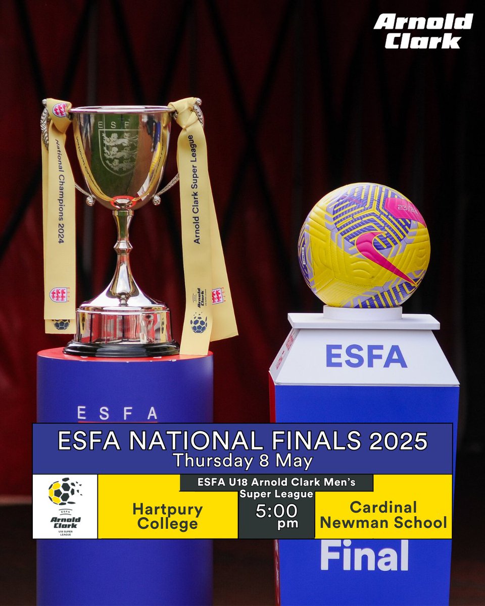English Schools' Football Association (@schoolsfootball) on Twitter photo 💥ESFA National Finals💥
Day 5of the ESFA National Finals starts at 5pm
17:00 <a href="/hartpuryfootbal/">Hartpury Football</a> v @CNCSfootball
@arnoldclark 🏆
💻 Watch live via the link 👇
🔗 loom.ly/X1fzeyY
🔴🔵⚪ 💥ESFA National Finals💥
Day 5of the ESFA National Finals starts at 5pm
17:00 <a href="/hartpuryfootbal/">Hartpury Football</a> v @CNCSfootball
@arnoldclark 🏆
💻 Watch live via the link 👇
🔗 loom.ly/X1fzeyY
🔴🔵⚪