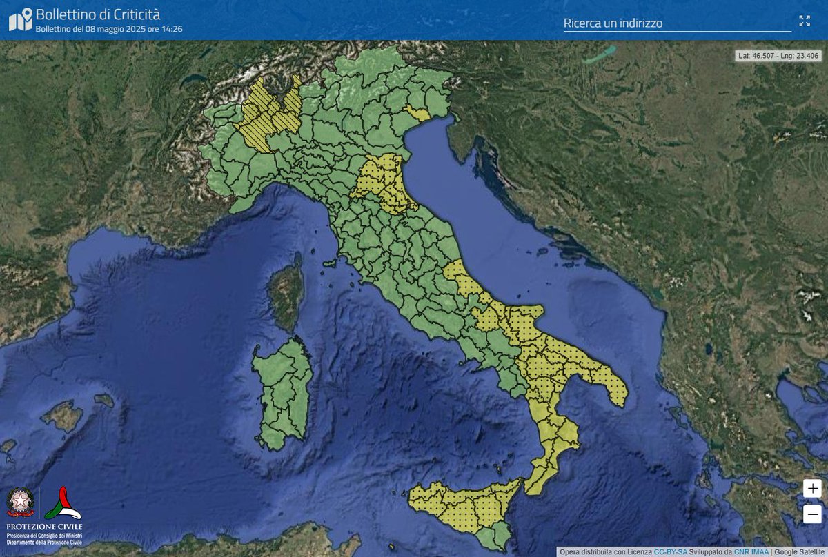 📅 Venerdì #9maggio
🔔🟡 #allertaGIALLA meteo-idro in dieci regioni
🔎 Consulta il bollettino nazionale per conoscere il livello e le zone di allerta del territorio 👉 bit.ly/AllertaMeteoId…
#protezionecivile