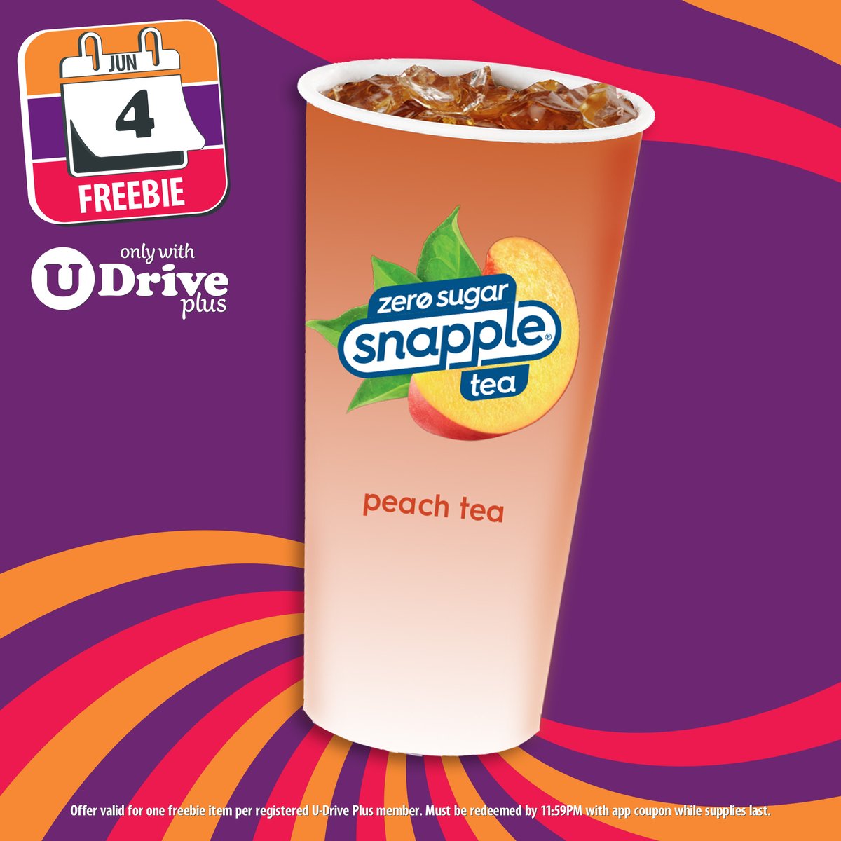 🧋🍑FREE Snapple Peach Tea Zero Fountain Drink on 6/4/25 @ UDF with app coupon! #freebies

👉 Limit 1 per registered U-Drive Plus member. Redeem by 11:59PM 6/4/25 while supplies last. Scan app coupon, U-Drive app / enter Alt-ID at the register.
udfinc.com/u-drive