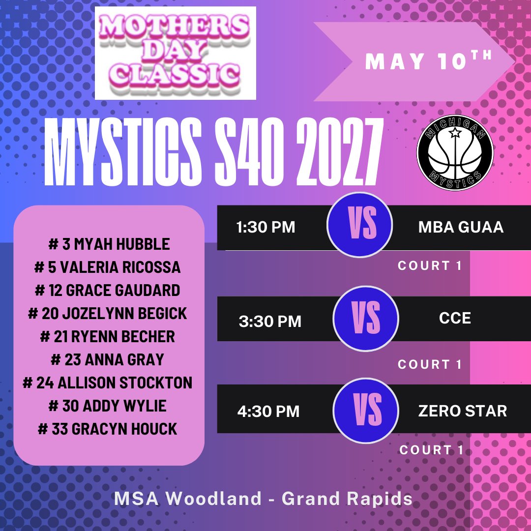 Michigan Mystics 2027 S40 (@2027mystics) on Twitter photo Back to GR this Saturday for the Mothers Day Classic. Looking forward to competing...come check us out!! <a href="/MImystics/">Michigan Mystics</a> Back to GR this Saturday for the Mothers Day Classic. Looking forward to competing...come check us out!! <a href="/MImystics/">Michigan Mystics</a>