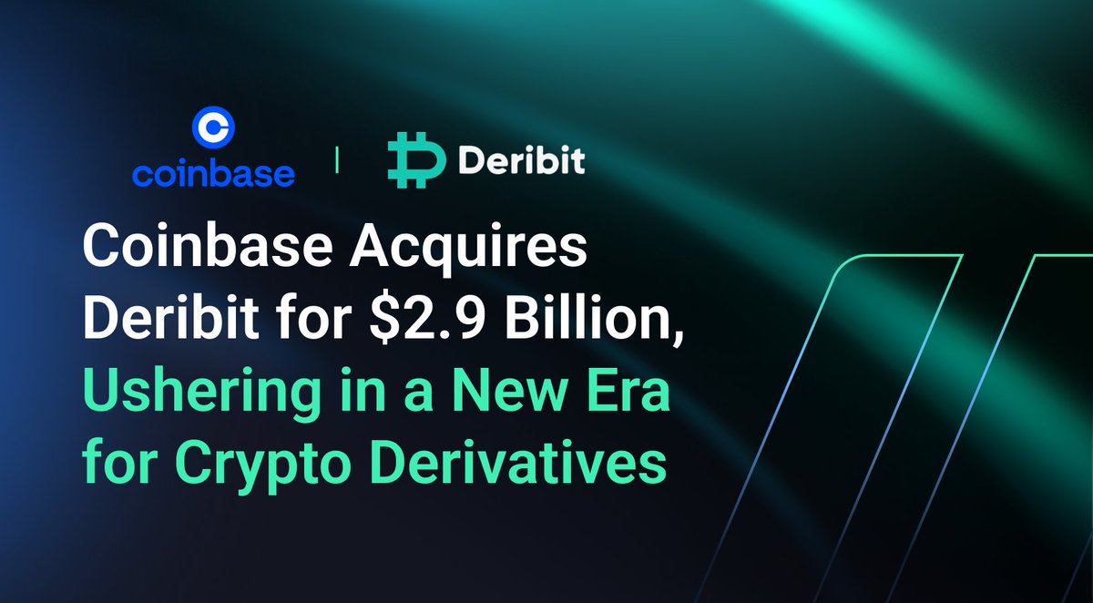 Breaking News: According to The Wall Street Journal, @coinbase has  reportedly acquired @DeribitOfficial in a $2.9 billion deal, signaling a  massive shift in the crypto derivatives market. Read more on this  acquisition