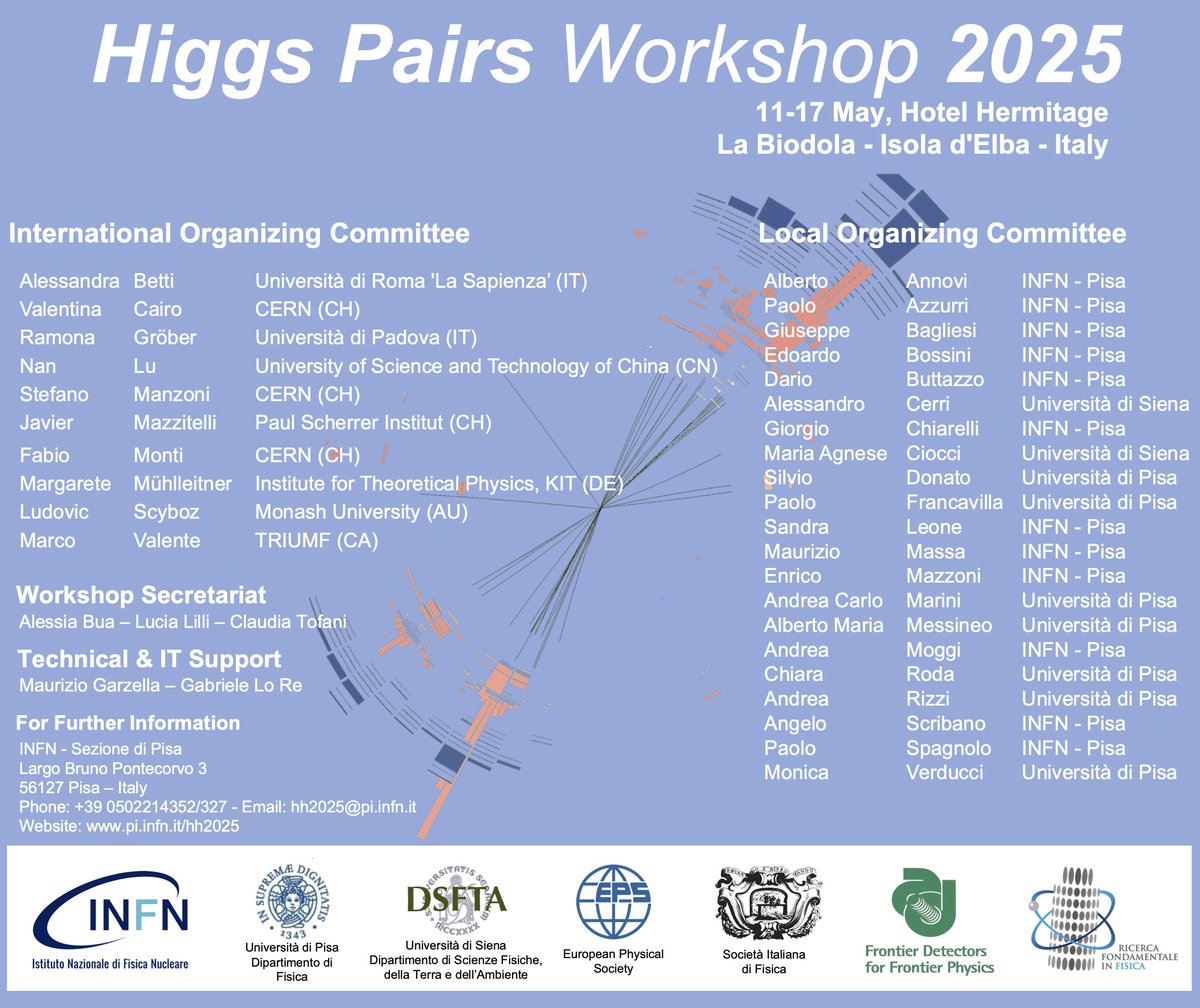 Università di Siena (@unisiena) on Twitter photo L’Isola d’Elba ospita il workshop internazionale "Higgs Pairs 2025".
🔴Dall’11 al 17/5  150 ricercatori da tutto il mondo si confronteranno in un incontro interamente dedicato allo studio della produzione simultanea di due #bosonidiHiggs.
👉 unisi.it/unisilife/noti… L’Isola d’Elba ospita il workshop internazionale "Higgs Pairs 2025".
🔴Dall’11 al 17/5  150 ricercatori da tutto il mondo si confronteranno in un incontro interamente dedicato allo studio della produzione simultanea di due #bosonidiHiggs.
👉 unisi.it/unisilife/noti…