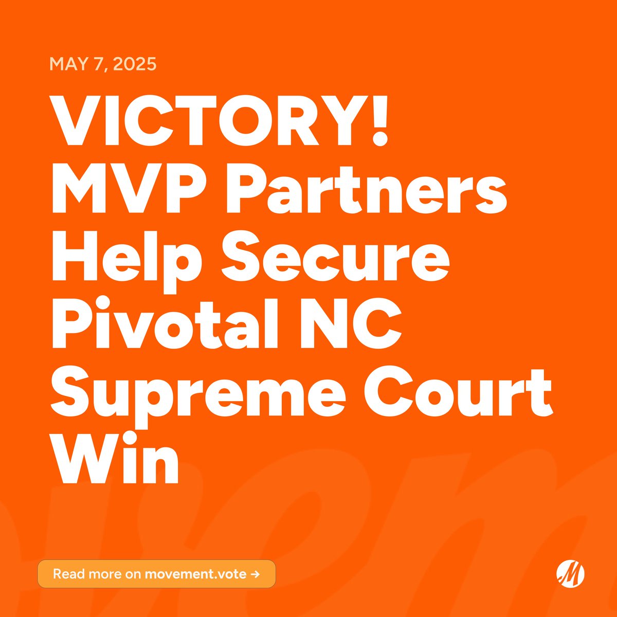 MovementVote's tweet image. In November, Democrat Allison Riggs won her NC Supreme Court race by 734 votes, with the help of MVP partners. As of yesterday, after months of failed GOP legal challenges, that win is official! Full story here: movement.vote/blog/2025-05-0…
