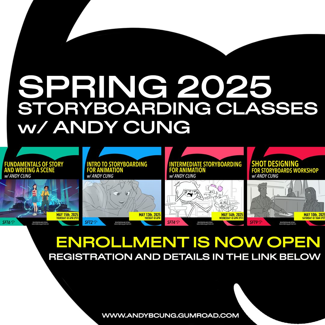 Spring 2025 storyboarding term starts next week! Come join us! 

Registration and details here: andybcung.gumroad.com