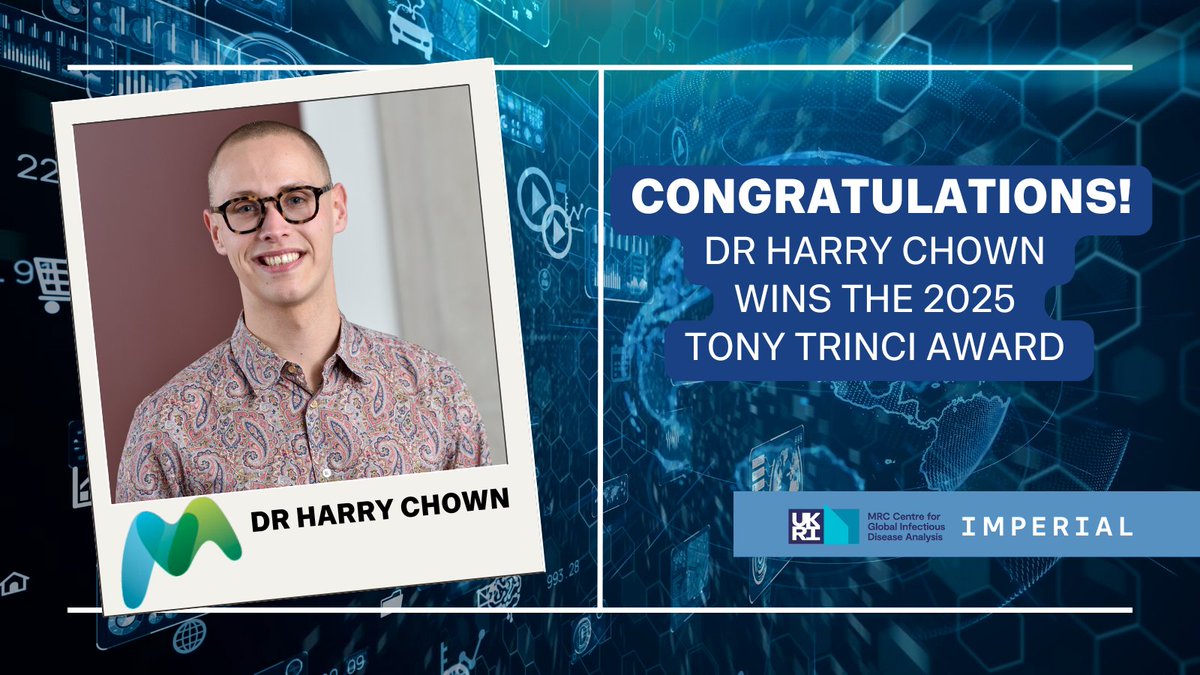 MRC Centre for Global Infectious Disease Analysis (@mrc_outbreak) on Twitter photo Huge congratulations to <a href="/chownbioinf/">Harry Chown</a> for winning the <a href="/BritMycolSoc/">British Mycological Society</a> & <a href="/MicrobioSoc/">Microbiology Society</a> Tony Trinci Award
of 2025! Harry will give his award presentation at the BMS Annual Scientific Meeting in July 2025. Find out more: microbiologysociety.org/news/society-n… Huge congratulations to <a href="/chownbioinf/">Harry Chown</a> for winning the <a href="/BritMycolSoc/">British Mycological Society</a> & <a href="/MicrobioSoc/">Microbiology Society</a> Tony Trinci Award
of 2025! Harry will give his award presentation at the BMS Annual Scientific Meeting in July 2025. Find out more: microbiologysociety.org/news/society-n…