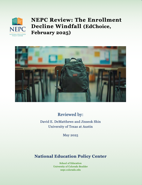 DrDeMatt's tweet image. There's a lot of misleading info on the impact of vouchers, charters, & other factors causing public ed enrollment declines. So, we critiqued a report doing exactly that. Please share. @TexasAFT @DianeRavitch @MomsAGAbbott @edisonjaden @BlaiseGainey
nepc.colorado.edu/sites/default/…
