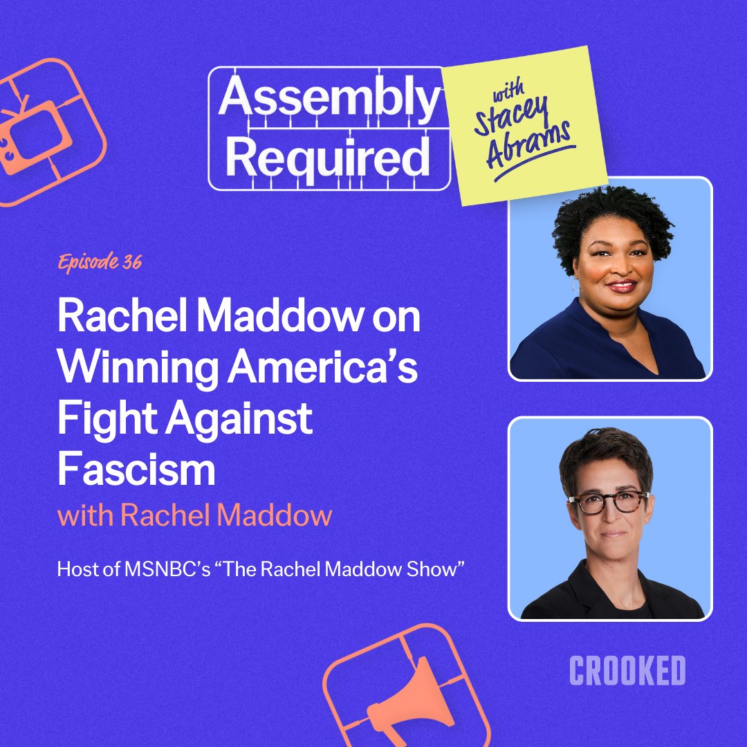 staceyabrams's tweet image. This week on Assembly Required, @maddow and I dig into what history teaches us about fighting fascism—and winning. Tune in: Go.Crooked.com/Stacey
