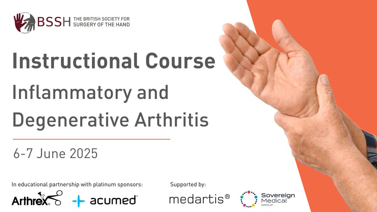 Don't miss out on the next BSSH Instructional course - Inflammatory and Degenerative Arthritis 

6-7 June 2025, Manchester

Find out more and register to guarantee  your space: tinyurl.com/bsshinstructio…