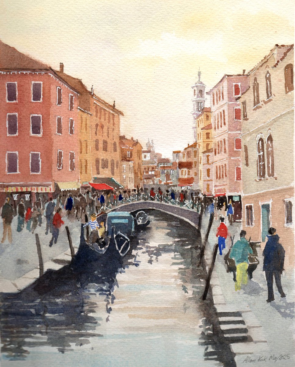 Venice canal from a photo my son took last week. Watercolour and white gelpen #sketchbook #urbansketcher #urbansketchers #sketch #urbansketch #sketchtravel #usk #akirk54 #landscapepainting #watercolour