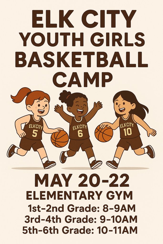 Elk City Youth Girls Basketball Camp for grades 1 - 6. Check out the flyer and get your girls signed up.