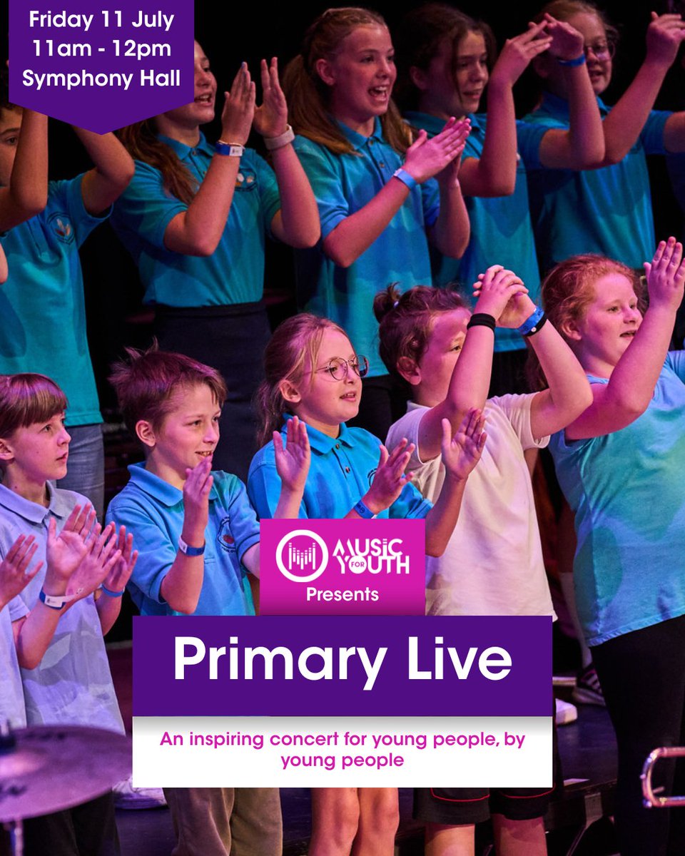 🎶 Primary Live is coming to Symphony Hall, Birmingham on Fri 11 July! A live music experience for ages 4–11, supported by <a href="/TrinityArtsUKI/">Trinity College London Music and Drama</a> 🎉

🕐 11am–12noon | 🎟 £2 pp | 📍 Symphony Hall
🎫 Book now: mfy.org.uk/get-involved/n…
#primarylive #MusicForYouth #YouthMusic
