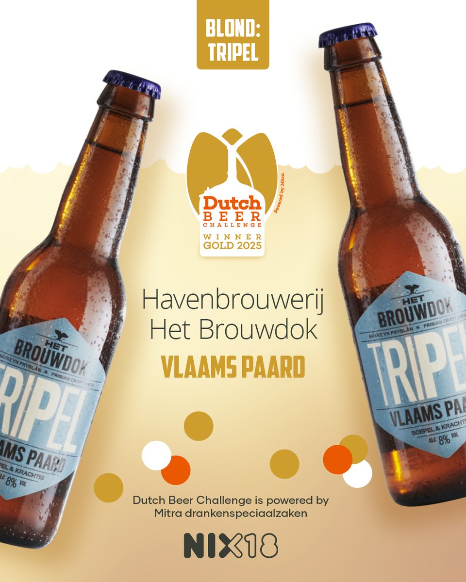 De beste Tripel van Nederland wordt gebrouwen in Harlingen!

Op de Dutch Beer Challenge 2025 heeft een vakjury het Vlaams Paard van Havenbrouwerij Het Brouwdok verkozen tot beste tripel van Nederland en bekroond met een gouden medaille.
Save the Ales!

Cheers / Tsjoch!