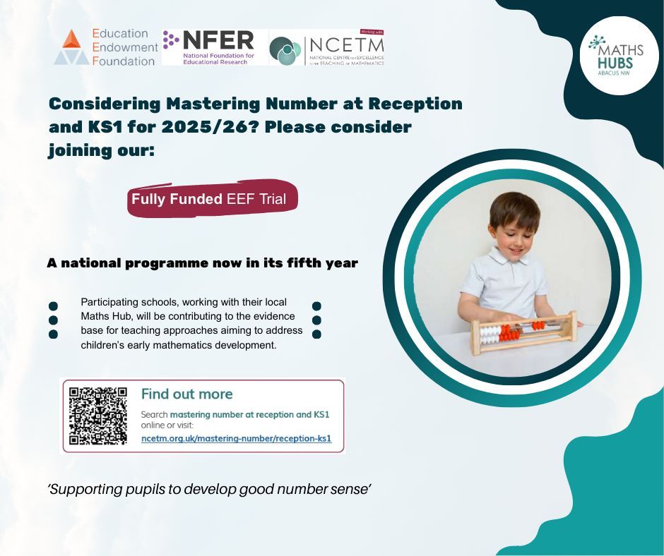 Considering Mastering Number at Reception and KS1 for 2025/26? Please consider joining our fully funded EEF trial. Further details are available at buff.ly/gxQuH77