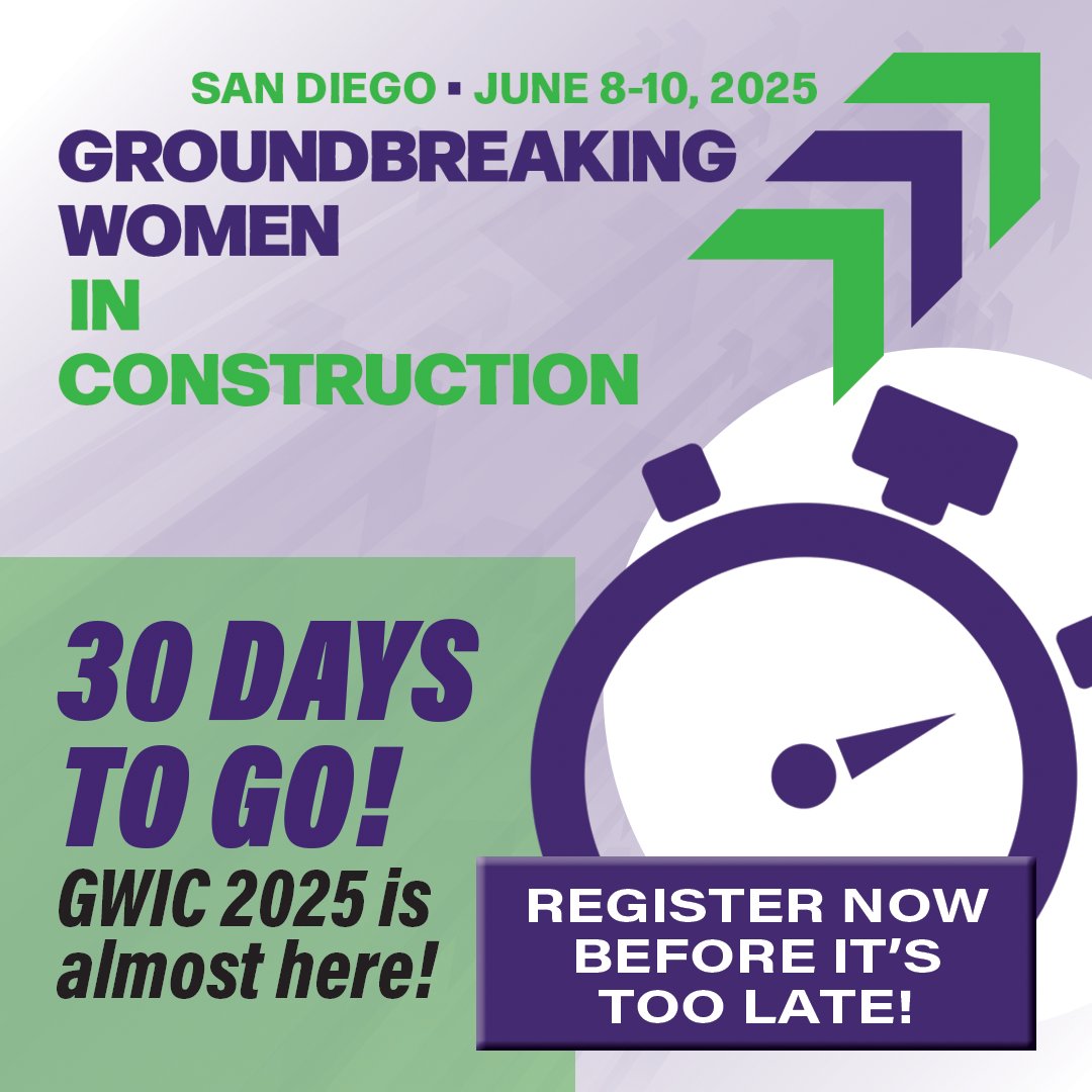 The countdown is on! ⏳

In 30 days, hundreds of women in construction will take over San Diego for GWIC 2025.

Don’t miss your moment → enr.com/groundbreaking…

#EVGWICW25 #LeadershipStartsHere #WomenInConstruction