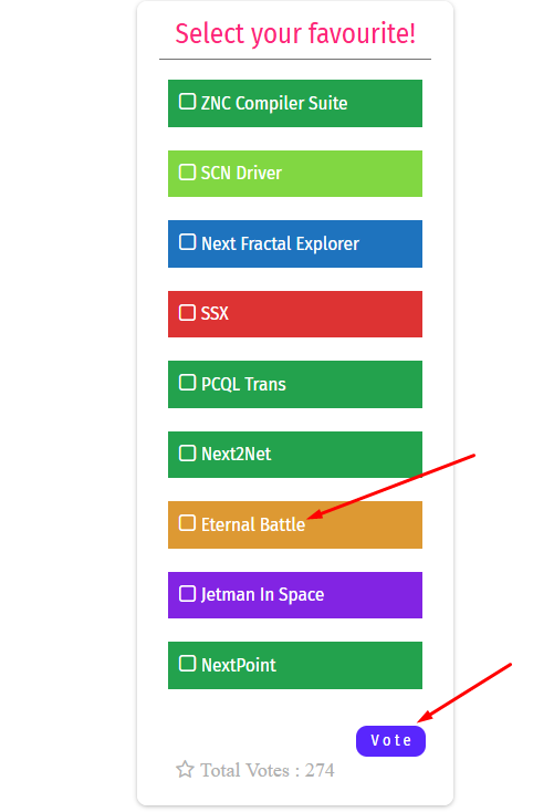 Камрады спектрумисты, помогите команде Sanchez Crew выиграть белый ZX Spectrum Next! 
Как это сделать:
Проходим по ссылке, пролистываем вниз страницы, выбираем проект ETERNAL BATTLE и жмем кнопку VOTE. Всем спасибо!
specnext.com/white-next-con…