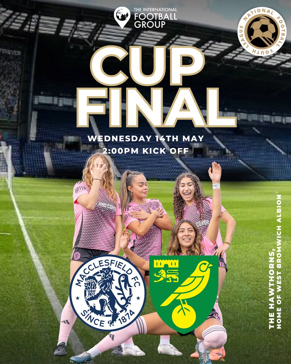6️⃣ Days to go…. 🏆

Support our Women’s team in the NFYL Cup Final at The Hawthorns Stadium next Wednesday!! 

🎟 Free Entry 
🆚 Norwich City Ladies 
⏱ 14:00 KO
