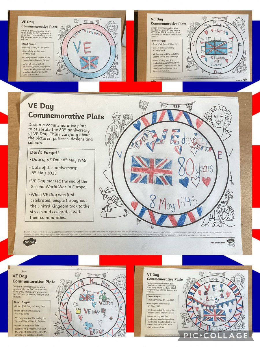 To celebrate 80 years of VE Day, we made a commemorative plate. 🇬🇧 Here’s some of 4A’s fantastic work. ❤️💙