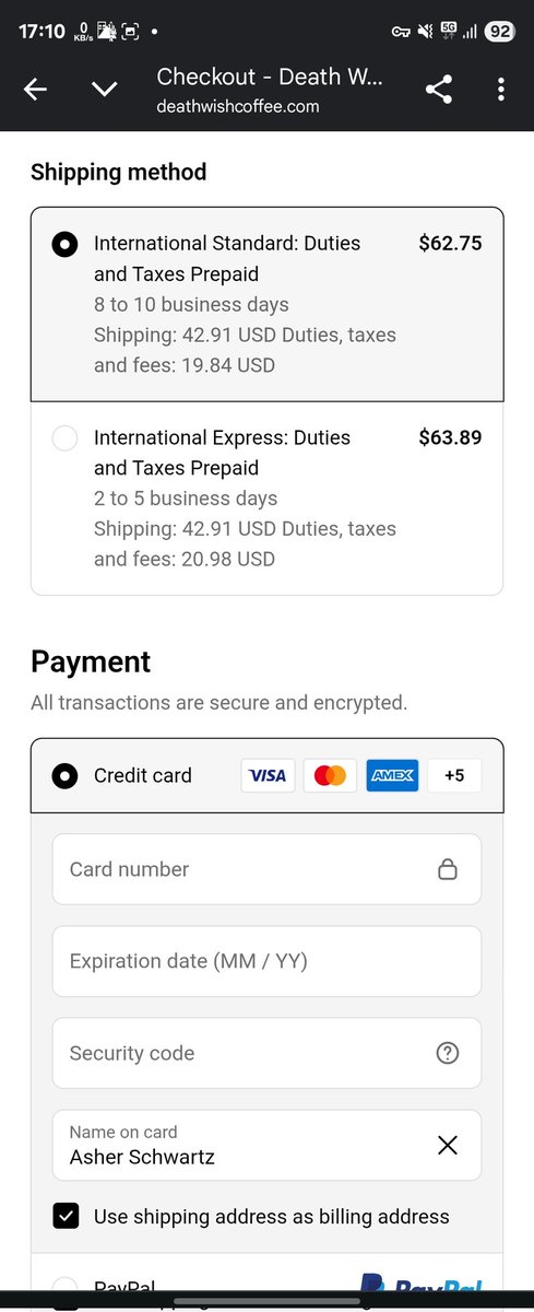 Looking at the <a href="/DeathWishCoffee/">Death Wish Coffee Co.</a> site and their shipping is automatically charging me vat. Things are unvattable when it's under 75$. Even with shipping I shouldn't be charged vat.