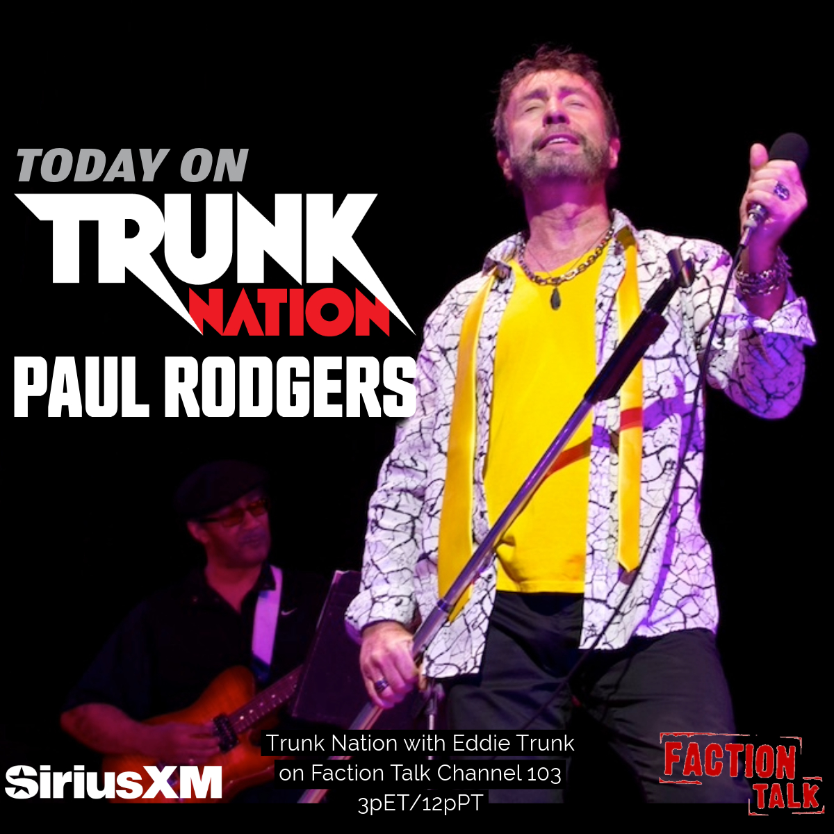 Trunk Nation on SXM Faction Talk Channel 103 (@trunknationsxm) on Twitter photo Today on #TrunkNation - <a href="/EddieTrunk/">Eddie Trunk</a> welcomes <a href="/_paulrodgers/">Paul Rodgers</a> to talk about <a href="/officialbadco/">Bad Company</a>'s induction into the <a href="/rockhall/">Rock & Roll Hall of Fame</a>, working with <a href="/mattsorum/">matt sorum</a> on Adopt the Arts Foundation & more! Tune in on <a href="/factiontalkxl/">Faction Talk XL</a> from 3-5pET or anytime on the <a href="/SIRIUSXM/">SiriusXM</a> app: siriusxm.com/trunknation Today on #TrunkNation - <a href="/EddieTrunk/">Eddie Trunk</a> welcomes <a href="/_paulrodgers/">Paul Rodgers</a> to talk about <a href="/officialbadco/">Bad Company</a>'s induction into the <a href="/rockhall/">Rock & Roll Hall of Fame</a>, working with <a href="/mattsorum/">matt sorum</a> on Adopt the Arts Foundation & more! Tune in on <a href="/factiontalkxl/">Faction Talk XL</a> from 3-5pET or anytime on the <a href="/SIRIUSXM/">SiriusXM</a> app: siriusxm.com/trunknation