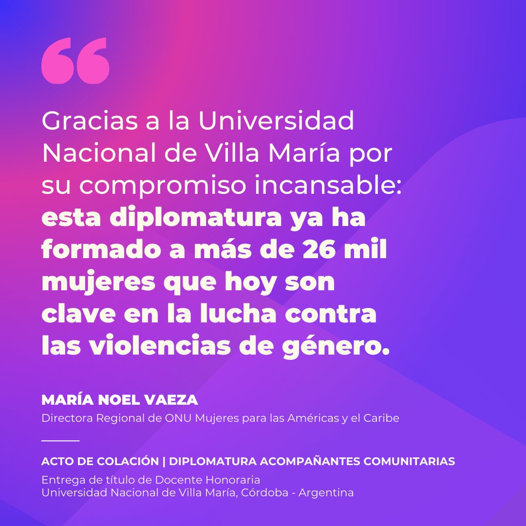 💬 "[...] esta diplomatura ya ha formado a más de 26 mil mujeres que hoy son clave en la lucha contra las violencias de género", <a href="/mnvonumujeres/">María Noel Vaeza</a> <a href="/ONUMujeres/">ONU Mujeres</a>

👉 Entrega de diplomas en CABA y Buenos Aires de la diplomatura de acompañantes comunitarias de <a href="/UNVM/">UNVM</a> de Córdoba.