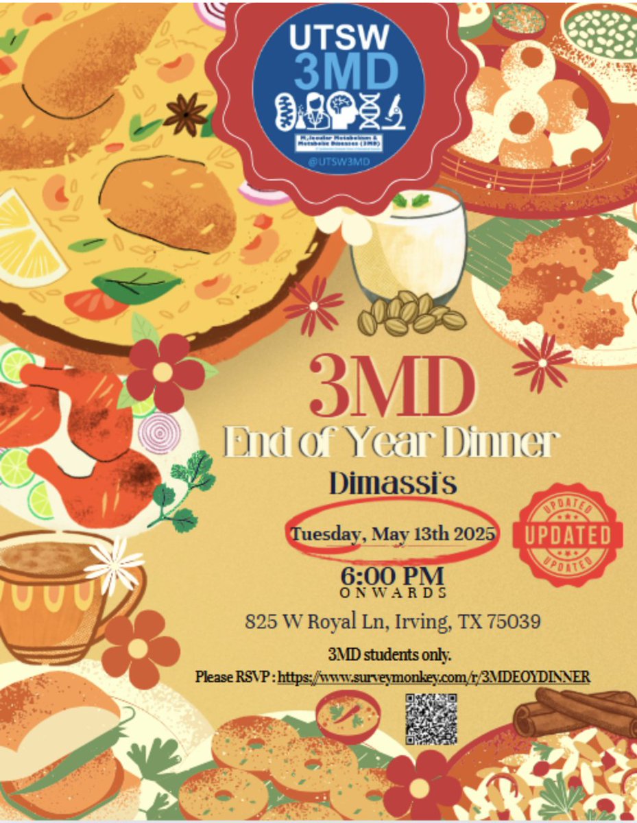 UTSW 3MD Graduate Track (@utsw3md) on Twitter photo Just a reminder to our <a href="/UTSW3MD/">UTSW 3MD Graduate Track</a> students to RSVP for the 3MD End of Year Dinner at Dimassi's - it is Tue May 13 at 6 PM -- we look forward to seeing you there to celebrate the end of another successful school year and practice metabolizing some delicious food. <a href="/UTSWGradSchool/">UTSW Graduate School of Biomedical Sciences</a> Just a reminder to our <a href="/UTSW3MD/">UTSW 3MD Graduate Track</a> students to RSVP for the 3MD End of Year Dinner at Dimassi's - it is Tue May 13 at 6 PM -- we look forward to seeing you there to celebrate the end of another successful school year and practice metabolizing some delicious food. <a href="/UTSWGradSchool/">UTSW Graduate School of Biomedical Sciences</a>
