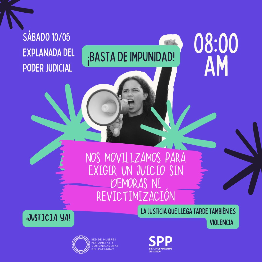 ¡BASTA DE IMPUNIDAD!
¡Justicia YA!
Nos movilizamos para exigir un juicio sin demoras ni revictimización.
La justicia que llega tarde también es violencia  
¡Sumate!
🗓️ Sábado 10 de mayo 
⏰ 8:00 h
 📍 Explanada del Poder Judicial