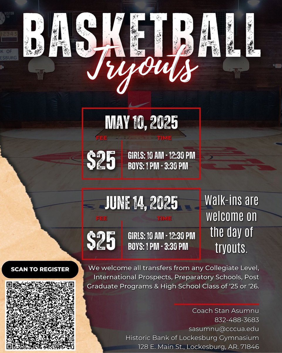 Stan Asumnu (@coach__stan) on Twitter photo 🚨Just a reminder🚨
Walk-ins are welcomed on the day of tryouts! We have available spots on the women’s and men’s basketball teams. As well as athletic scholarships opportunities! Looking for a new home come out and show out 🏀
<a href="/ladycoltswbb/">UA Cossatot Women's Basketball</a> <a href="/colts_mbb/">UA Cossatot Men's Basketball</a> <a href="/UACossatot/">UACossatot</a> 🚨Just a reminder🚨
Walk-ins are welcomed on the day of tryouts! We have available spots on the women’s and men’s basketball teams. As well as athletic scholarships opportunities! Looking for a new home come out and show out 🏀
<a href="/ladycoltswbb/">UA Cossatot Women's Basketball</a> <a href="/colts_mbb/">UA Cossatot Men's Basketball</a> <a href="/UACossatot/">UACossatot</a>