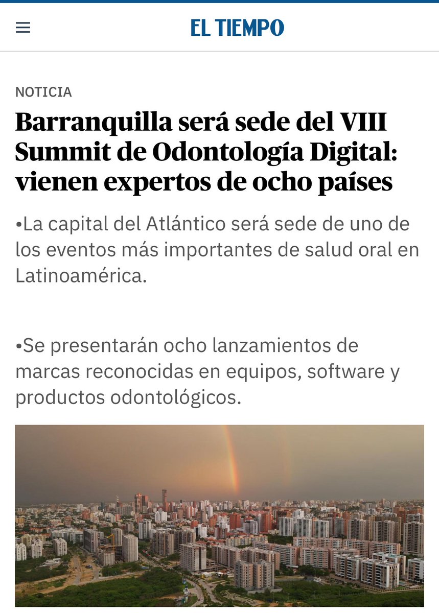 ¡Barranquilla brilla como ciudad anfitriona de eventos internacionales!

Est vez le damos la bienvenida al VIII Summit de Odontología Digital, Estética y Robótica, un encuentro de alto nivel que reunirá en nuestra ciudad a especialistas de toda Latinoamérica.

Seguimos