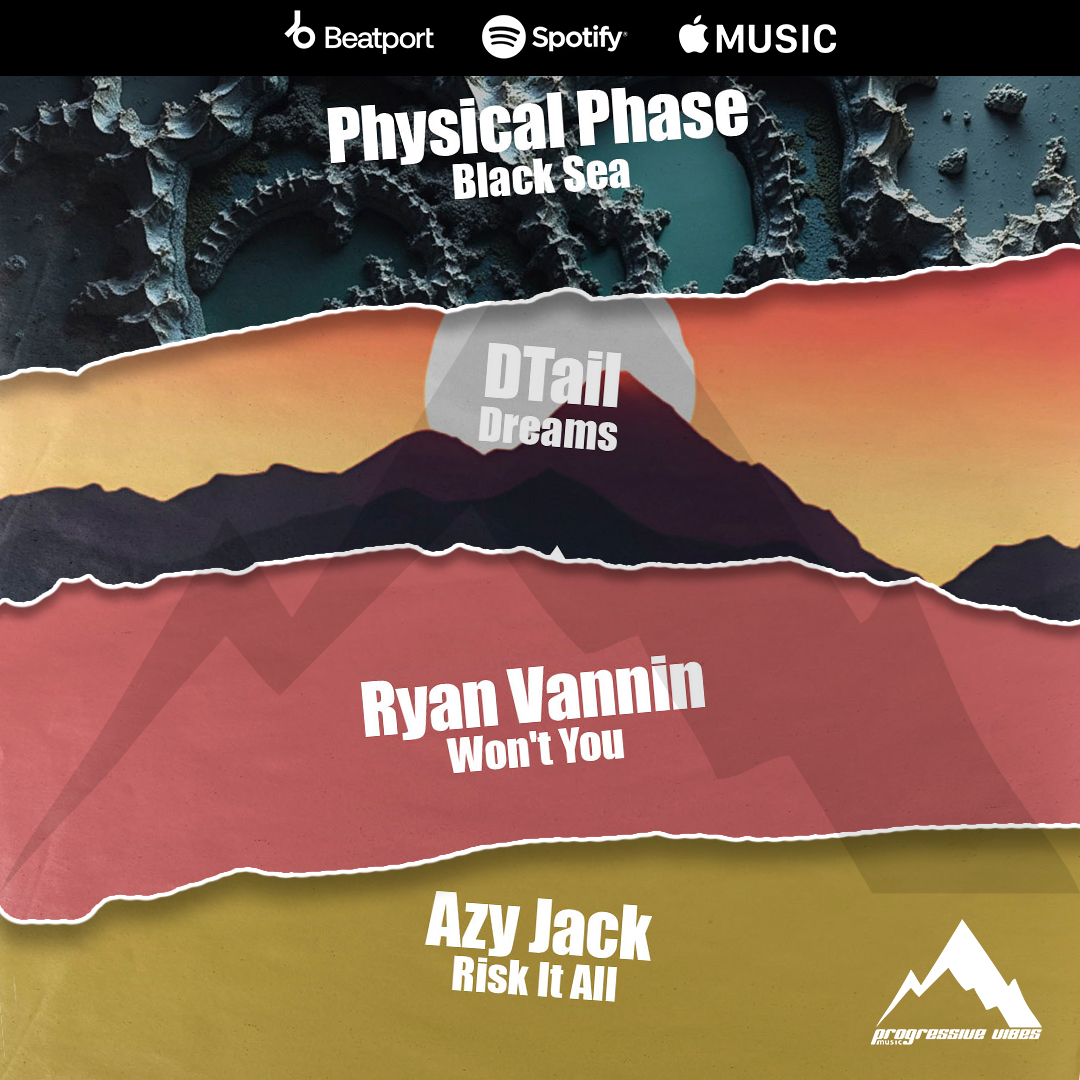 Out today on all platforms!
🎧 <a href="/PhysicalPhase/">Physical Phase</a>  - Black Sea
link.progressivevibesmusic.com/pvm1041 
🎧 DTail - Dreams
link.progressivevibesmusic.com/pvm1042 
🎧 <a href="/ryanvannin/">Ryan Vannin</a>  - Won't You
link.progressivevibesmusic.com/pvm1043l 
🎧 Azy Jack - Risk It All
link.progressivevibesmusic.com/pvm1044l 
#progressivevibesmusic
