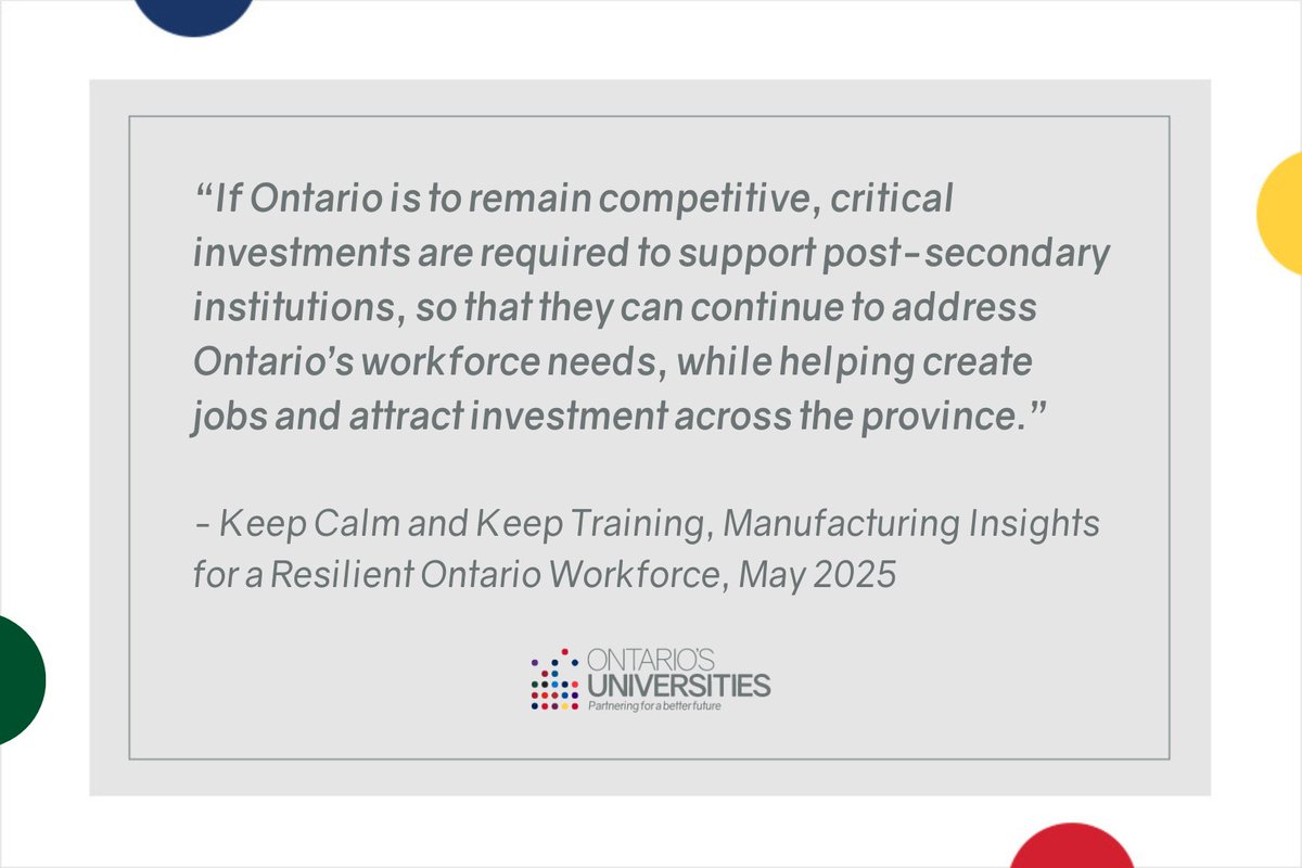 Ontario's Universities (@ontuniv) on Twitter photo To remain competitive, critical investments are needed to support Ontario's universities, so that they can continue to address the province's workforce needs for #AdvMan talent, while helping to create jobs & attract investment. Read <a href="/CME_Ont/">CME Ontario Division</a>'s report: ontariosuniversities.ca/news/keep-calm… To remain competitive, critical investments are needed to support Ontario's universities, so that they can continue to address the province's workforce needs for #AdvMan talent, while helping to create jobs & attract investment. Read <a href="/CME_Ont/">CME Ontario Division</a>'s report: ontariosuniversities.ca/news/keep-calm…