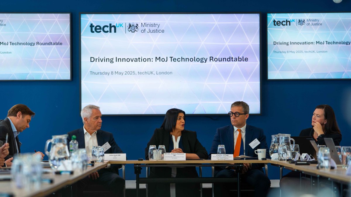 Ministry of Justice (@mojgovuk) on Twitter photo Today, Justice Secretary <a href="/ShabanaMahmood/">Shabana Mahmood MP</a> and <a href="/JamesTCobbler/">James Timpson</a> met leading tech firms to transform justice.
Tech works.
Curfew tags reduce reoffending by 20%.
We're now exploring how tech can make prisons safer and better protect communities.
More: gov.uk/government/new… Today, Justice Secretary <a href="/ShabanaMahmood/">Shabana Mahmood MP</a> and <a href="/JamesTCobbler/">James Timpson</a> met leading tech firms to transform justice.
Tech works.
Curfew tags reduce reoffending by 20%.
We're now exploring how tech can make prisons safer and better protect communities.
More: gov.uk/government/new…