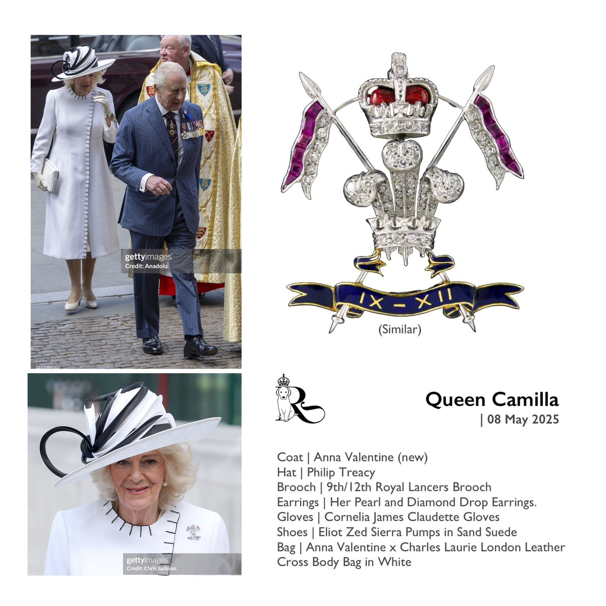 King Charles III and Queen Camilla attended the Service of Thanksgiving at Westminster Abbey for the 80th anniversary of Victory in Europe Day (VE Day) in London today

Her Majesty is wearing a new coat by Anna Valentine and rewearing one of my favorite Philip Treacy Hats…
But