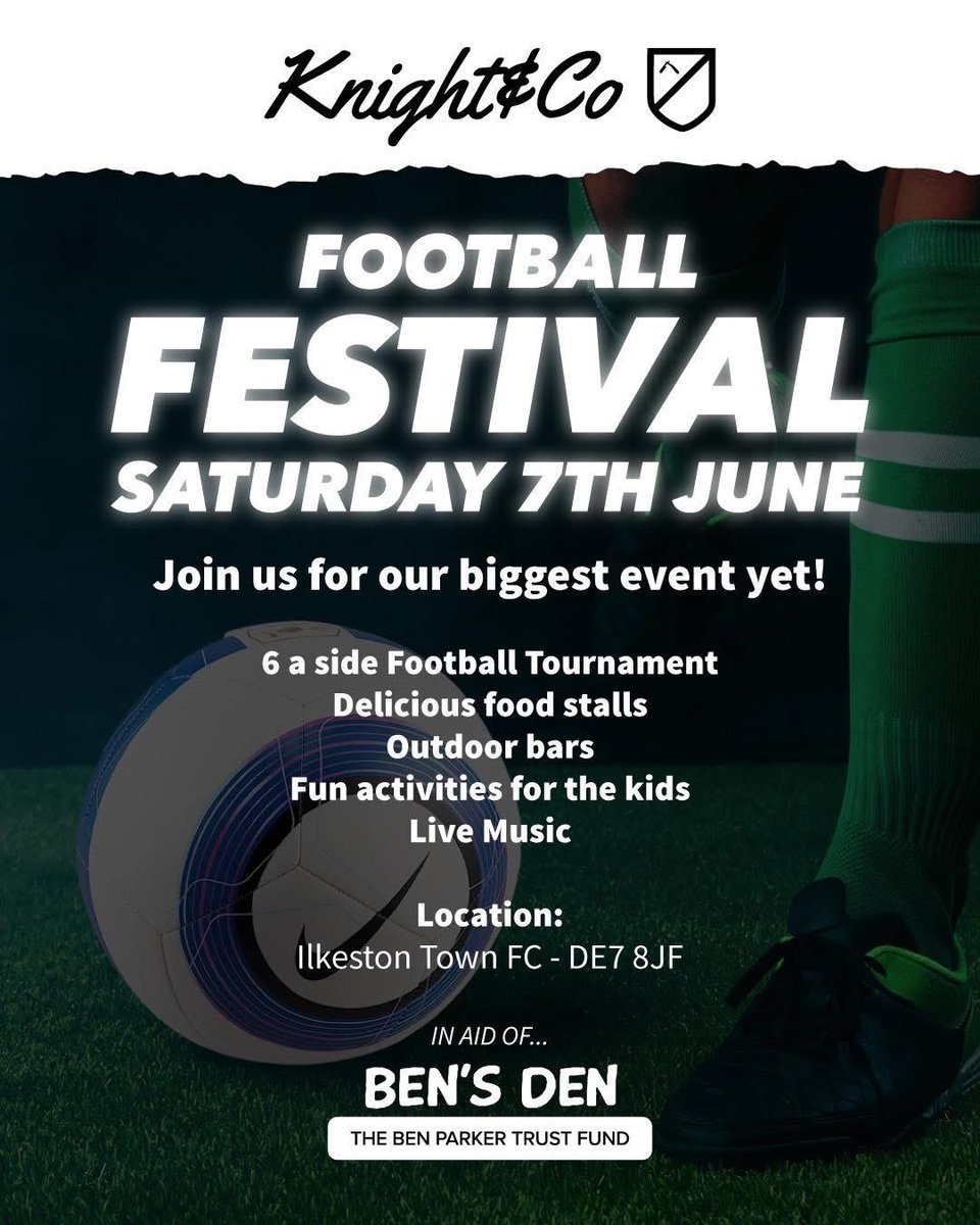 Knight & Co FC (@knightandcofc) on Twitter photo 1 MONTH TO GO! Saturday June 7th we embark on <a href="/ilkestontown_fc/">Ilkeston Town FC</a> for the Knight & Co football festival, in aid of Ben’s Den! Still space for a couple more teams if anyone would like to enter, so drop us a message if it’s something you fancy! 1 MONTH TO GO! Saturday June 7th we embark on <a href="/ilkestontown_fc/">Ilkeston Town FC</a> for the Knight & Co football festival, in aid of Ben’s Den! Still space for a couple more teams if anyone would like to enter, so drop us a message if it’s something you fancy!