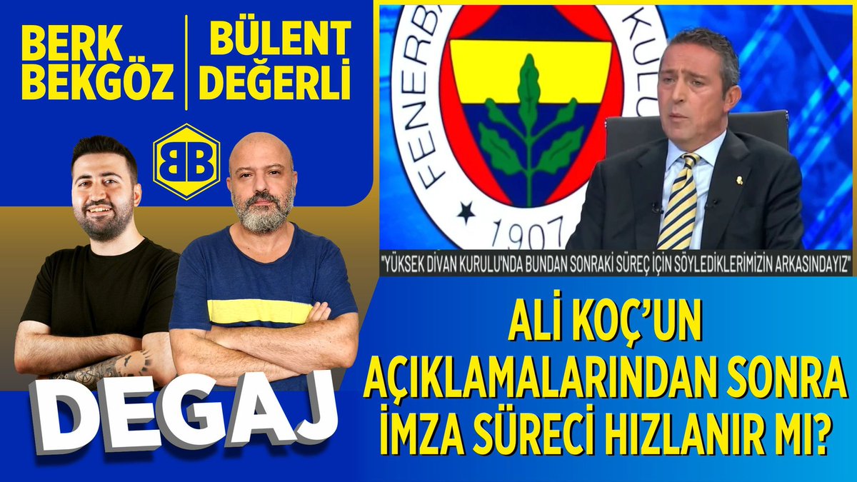 Berk Bekgöz YouTube (@berkyoutube) on Twitter photo DEGAJ | Ali Koç’un açıklamalarından sonra imza süreci hızlanır mı?
📄 Diğer adayların durumu nedir?
📄 Fenerbahçe muhalefeti ne durumda?
📄 Yönetim politikasının son durumu?
<a href="/degerlibulent/">Bülent Değerli</a> & <a href="/BerkBekgoz/">Berk Bekgöz</a>
⏰ Saat 19:30 Canlı Yayın!
📲 ytbe.one/5F7GD2o2PCw DEGAJ | Ali Koç’un açıklamalarından sonra imza süreci hızlanır mı?
📄 Diğer adayların durumu nedir?
📄 Fenerbahçe muhalefeti ne durumda?
📄 Yönetim politikasının son durumu?
<a href="/degerlibulent/">Bülent Değerli</a> & <a href="/BerkBekgoz/">Berk Bekgöz</a>
⏰ Saat 19:30 Canlı Yayın!
📲 ytbe.one/5F7GD2o2PCw