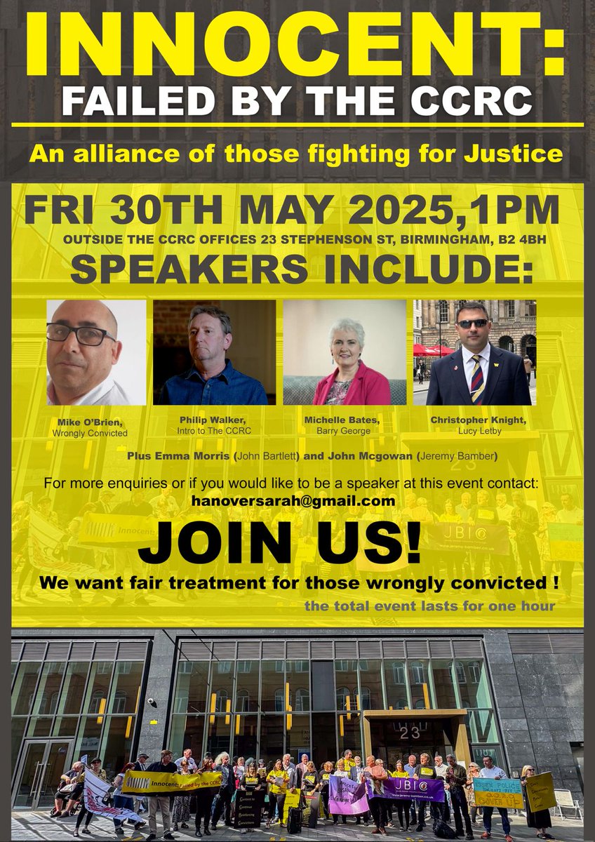 Join us if you can <a href="/PeterTatchell/">Peter Tatchell</a> <a href="/EmpowerInnocent/">Empowering the Innocent (ETI)</a> <a href="/CardiffLaw/">Cardiff Law</a> <a href="/HeidilBlake/">Heidi Blake</a> for a demo at the <a href="/ccrcupdate/">Criminal Cases Review Commission (CCRC)</a> offices in Birmingham. 30th May at 1pm