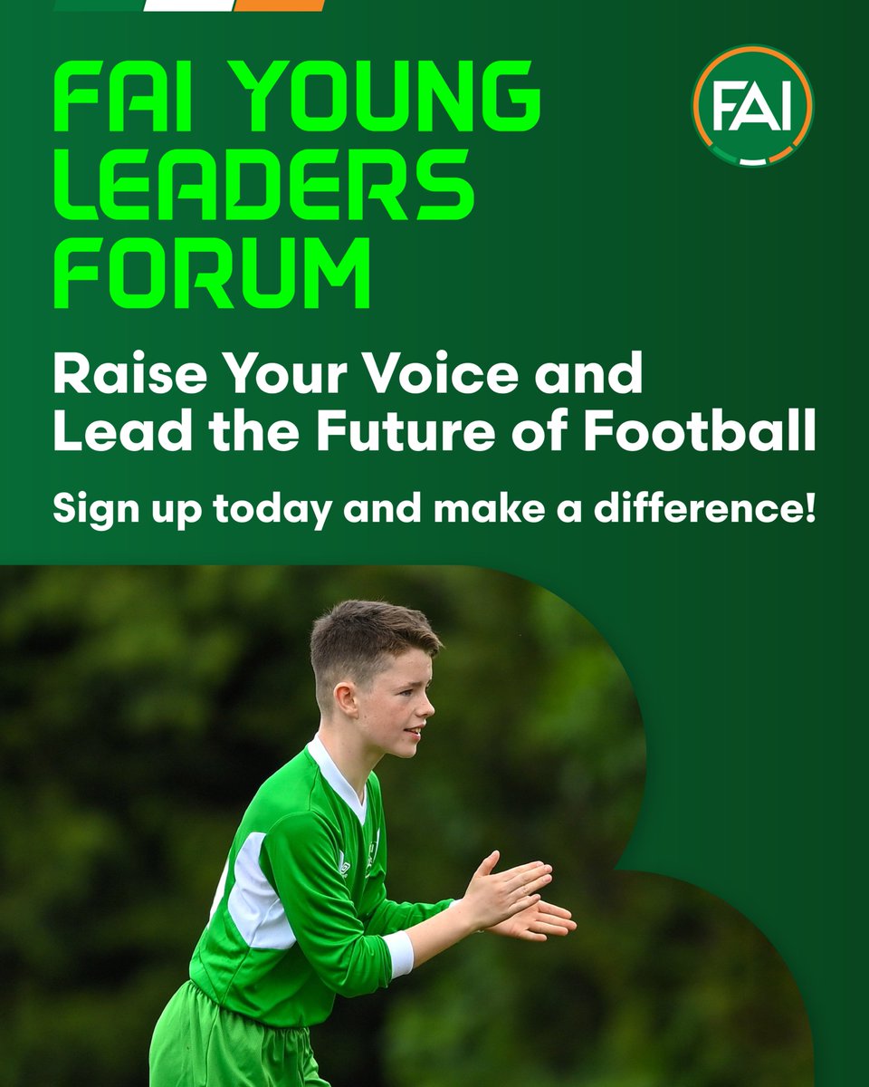 Raise Your Voice – Lead the Future of Football

The Young Leaders Forum is your platform to speak up, take action, and shape the future of football in Ireland.

👉 fai.ie/latest/applica…