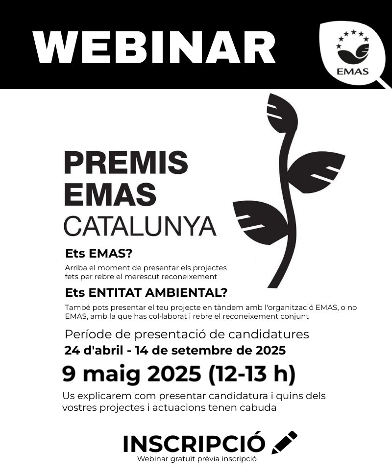 No et perdis el webinar informatiu del #PremisEMASCAT de demà a les 12h. Tota la informació a  clubemas.cat/ca/premisemas/… Inscripcions a clubemas.cat/forms/webinar_…
Amb el suport de <a href="/territoricat/">Territori</a> #TàndemCAT