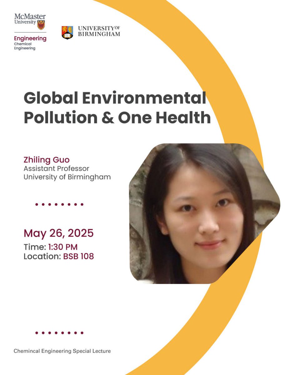 McMaster ChemEng (@mac_chemeng) on Twitter photo π Join us May 26 (1:30PM) in BSB 108 <a href="/McMasterU/">McMaster University</a> for a seminar by Dr. <a href="/zhiling_guo/">Dr Zhiling Guo</a> ( <a href="/unibirmingham/">Uni of Birmingham</a>):
Global Environmental Pollution & One Health π§ͺ
Explore microplastic toxicity, organ-on-chip breakthroughs, and pollutant risk assessment.
#OneHealth #Toxicology #Microplastics π Join us May 26 (1:30PM) in BSB 108 <a href="/McMasterU/">McMaster University</a> for a seminar by Dr. <a href="/zhiling_guo/">Dr Zhiling Guo</a> ( <a href="/unibirmingham/">Uni of Birmingham</a>):
Global Environmental Pollution & One Health π§ͺ
Explore microplastic toxicity, organ-on-chip breakthroughs, and pollutant risk assessment.
#OneHealth #Toxicology #Microplastics