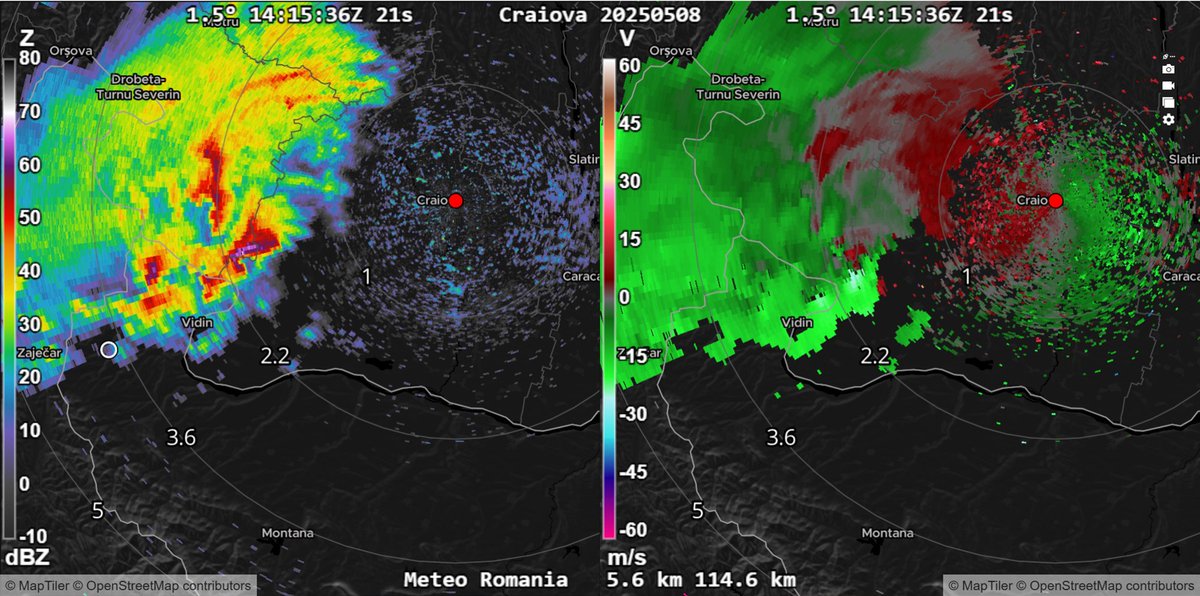 Textbook supercell just entered Romania, a similar region that was already affected on Tuesday.