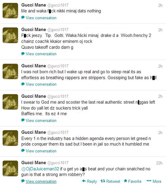 trapsntrunks's tweet photo. Throwback to when Gucci Mane broke the internet with one of the wildest Twitter rants in rap history ๐ณ๐๐ฅ #GucciMane #LegendaryMoments #TrapHistory #TBT https://t.co/oVlrjdO9O9