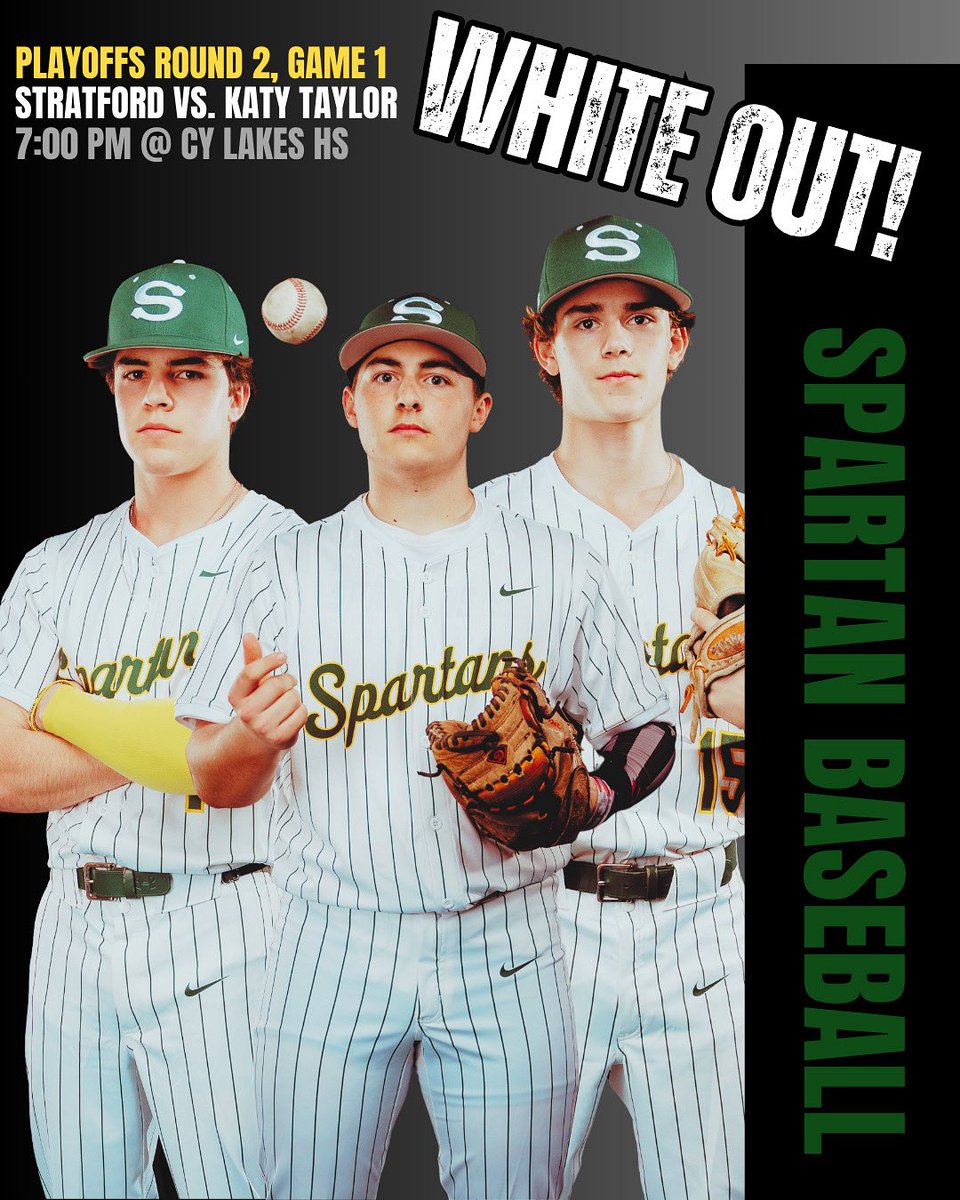 Stratford Spartan Baseball (@stratford_bsbl) on Twitter photo Game Day! Round 2, Game 1 VS. <a href="/baseball_THS/">Taylor HS Baseball</a> at Cy Lakes HS, 7:00
<a href="/ItsCoachHall/">Coach Hall</a> <a href="/SHS_BoosterClub/">Stratford Booster</a> <a href="/sbisdathletics/">Spring Branch ISD Athletics</a> <a href="/77079Athletics/">Stratford High School Athletics</a> Game Day! Round 2, Game 1 VS. <a href="/baseball_THS/">Taylor HS Baseball</a> at Cy Lakes HS, 7:00
<a href="/ItsCoachHall/">Coach Hall</a> <a href="/SHS_BoosterClub/">Stratford Booster</a> <a href="/sbisdathletics/">Spring Branch ISD Athletics</a> <a href="/77079Athletics/">Stratford High School Athletics</a>